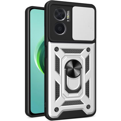 Mobigear Armor Ring Cam Slide Xiaomi Redmi 10 5G Fodral Hårdplast Skal Stötsäkert med ringhållare och skjutbart kameraskydd - Silver