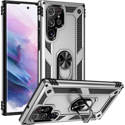 Mobigear Armor Ring Samsung Galaxy S23 Ultra Hard Case Back cover Shockproof with Ring Holder - Silver