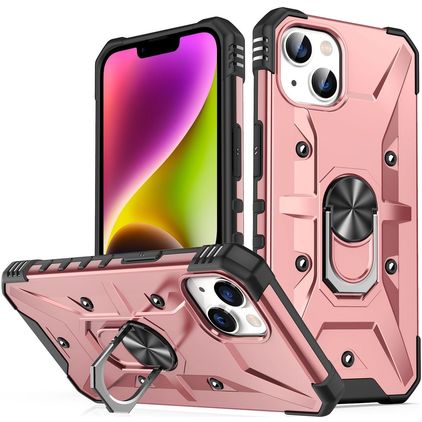 Mobigear Armor Ring iPhone 14 Hårdt Bagsidecover Stødsikkert med ringholder - Rosaguld