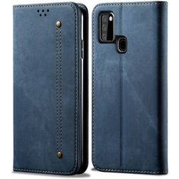 Mobigear Denim Slim Samsung Galaxy A21s Cover a libro portafoglio - Blu