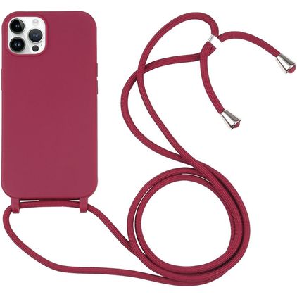 Mobigear Lanyard iPhone 16 Pro Max Silicone Case with lanyard - Red