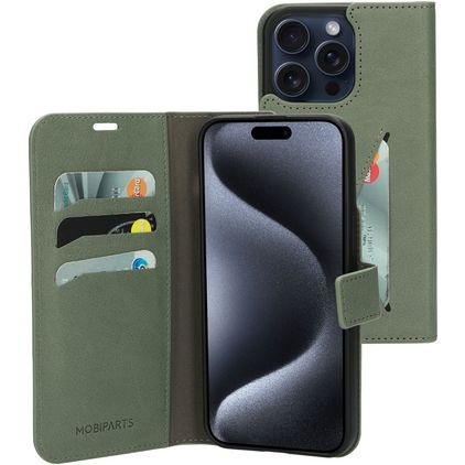 Mobiparts Classic Wallet iPhone 15 Pro Max Funda tipo libro Cartera - Stone Green