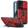 Mobigear Armor Ring Cam Slide OPPO Reno 7 4G Hårdt Bagsidecover Stødsikkert med ringholder og Camera Slider - Rød