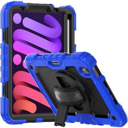 Mobigear SureGrip Xtreme iPad Mini 6 (2021) Plastica rigida / Silicone Back cover + Portapenna + Tracolla + Supporto - Nero / Blu scuro