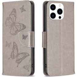 Mobigear Butterfly iPhone 16 Pro Max Pungetui med Seddelrum - Grå