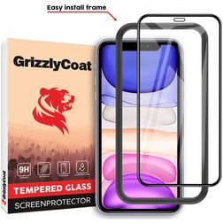 GrizzlyCoat Easy Fit iPhone XR Härdat glas Skärmskydd - Skalvänligt + Monteringsram - Svart