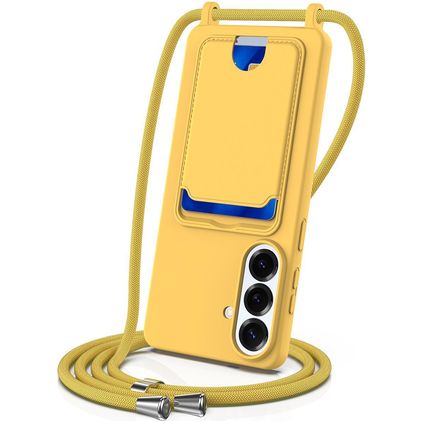 Mobigear Lanyard Card Samsung Galaxy S26 Plus Silikon Etui ze smyczą z kieszenią na karty - Żółty