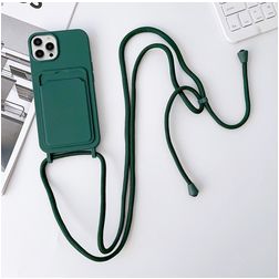 Mobigear Lanyard Card iPhone 15 Pro Max Silicone Cover con cordino e portacarte - Verde