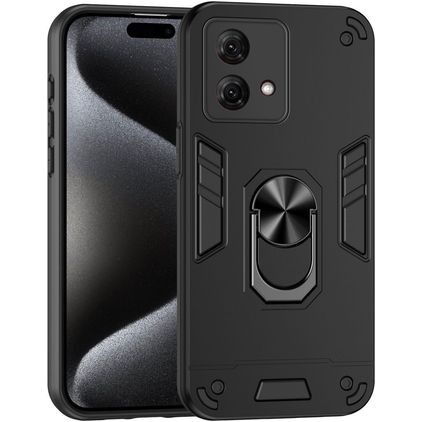 Mobigear Armor Ring Motorola Moto G84 Kova Suojakuori Iskunkestävä + Sormuspidike - Musta