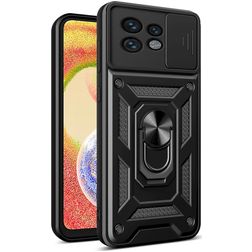 Mobigear Armor Ring Cam Slide Motorola Edge 40 Pro Tvrdý plast Zadní kryt odolný proti nárazům s prstýnkem a posuvnou krytkou fotoaparátu - Černá