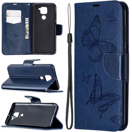 Mobigear Butterfly Xiaomi Redmi Note 9 Plånboksfodral med sedelfack - Mörkblå