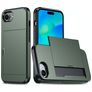 Mobigear Card iPhone 17e Fodral Hårdplast Skal Stötsäkert med korthållare - Grön