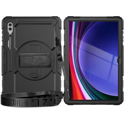 Mobigear SureGrip Xtreme Samsung Galaxy Tab S9 Ultra Funda Plástico rígido / Silicona Carcasa + Correa bandolera + Soporte - Negro