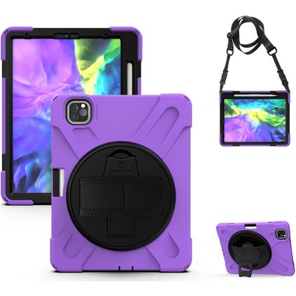 Mobigear SureGrip iPad Air 5 (2022) Cover Hård plast / Silikone Bagsidecover + Stylus-holder + Skulderrem + Stander - Sort / Lilla