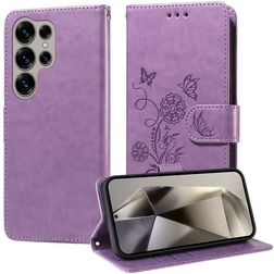 Mobigear Flowers Samsung Galaxy S25 Ultra Pungetui med Seddelrum - Lilla