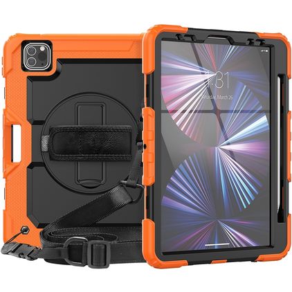 Mobigear SureGrip Xtreme iPad Air 11 polegadas (2026) Capa Plástico rígido / Silicone Capa traseira + Suporte para caneta stylus + Alça de ombro + Suporte - Laranja