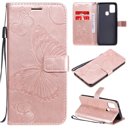 Mobigear Butterfly Samsung Galaxy A21s Lompakkokotelo + Setelitasku - Ruusukulta