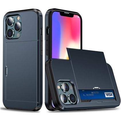 Mobigear Card iPhone 14 Pro Max Funda Plástico rígido Carcasa Antigolpes con tarjetero - Azul oscuro