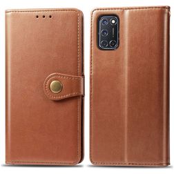 Mobigear Snap Button OPPO A52 Lompakkokotelo + Setelitasku - Konjakki