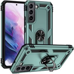 Mobigear Armor Ring Samsung Galaxy S22 Hårdt Bagsidecover Stødsikkert med ringholder - Grøn