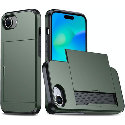Mobigear Card iPhone 16e Fodral Hårdplast Skal Stötsäkert med korthållare - Grön