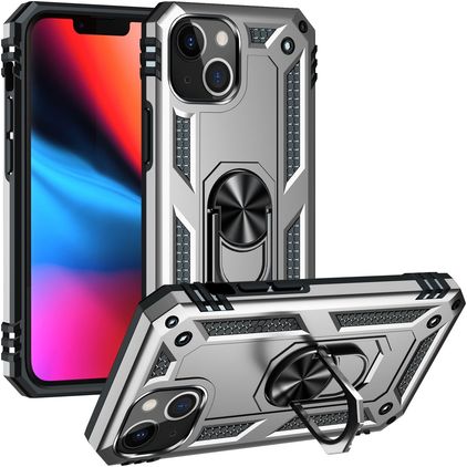 Mobigear Armor Ring iPhone 14 Plus Hard Case Back cover Shockproof with Ring Holder - Silver