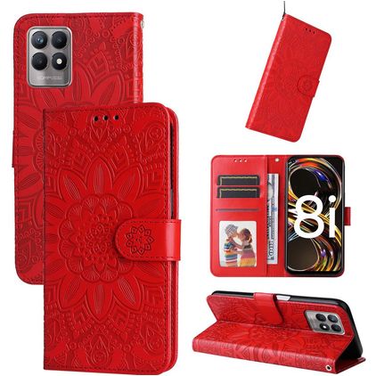 Mobigear Sunflower Realme Narzo 50 4G Lompakkokotelo + Setelitasku - Punainen