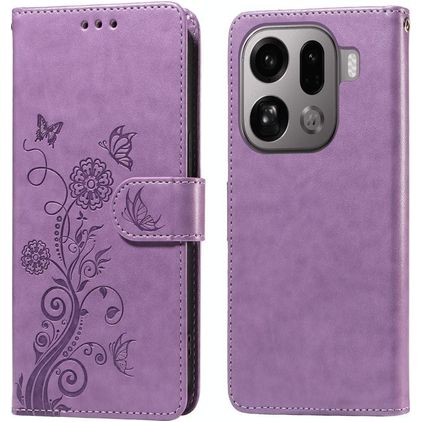 Mobigear Flowers OPPO Find X9 Pro Plånboksfodral med sedelfack - Lila