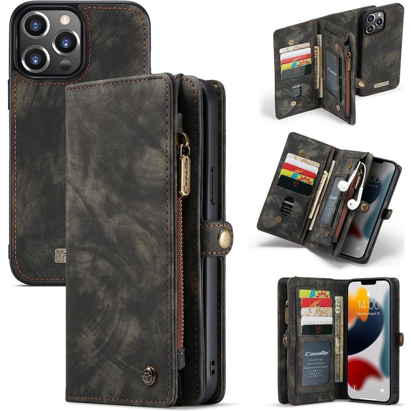 CaseMe 008 iPhone 13 Pro Cover Aftageligt 2-i-1-pungetui med Seddelrum - Sort