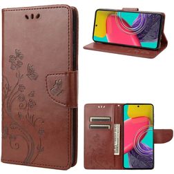 Mobigear Flowers Samsung Galaxy M53 Lompakkokotelo + Setelitasku - Ruskea