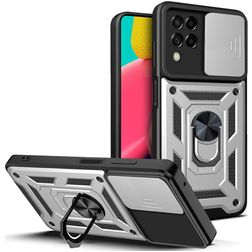 Mobigear Armor Ring Cam Slide Samsung Galaxy M53 Fodral Hårdplast Skal Stötsäkert med ringhållare - Silver