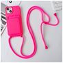 Mobigear Lanyard Card iPhone 15 Plus Silicona Funda con cuerda y tarjetero - Rosa