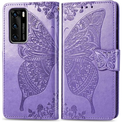Mobigear Butterfly Huawei P40 Pungetui med Seddelrum - Lilla