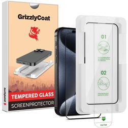 GrizzlyCoat AlignPro iPhone 15 Glas Skærmbeskytter - Case Friendly + Monteringsramme - Sort