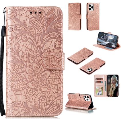 Mobigear Flowers iPhone 12 Pro Wallet case - Rose Gold