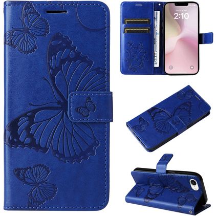 Mobigear Butterfly iPhone 16e Pungetui med Seddelrum - Blå