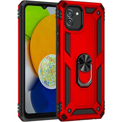 Mobigear Armor Ring Samsung Galaxy A03 Kova Suojakuori Iskunkestävä + Sormuspidike - Punainen