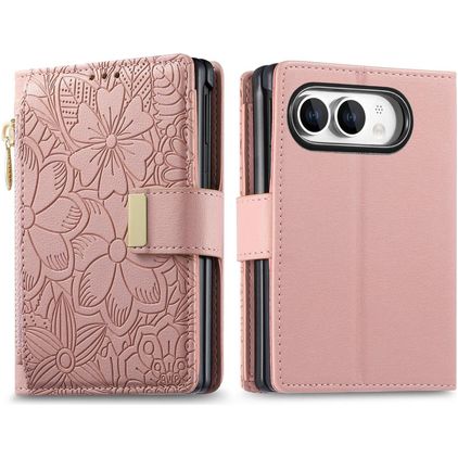 Mobigear Flowers iPhone Duo Etui z klapką typu portfel - Różowy