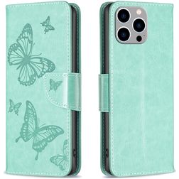 Mobigear Butterfly iPhone 15 Pro Max Pungetui med Seddelrum - Grøn