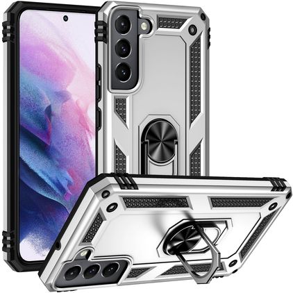 Mobigear Armor Ring Samsung Galaxy S22 Fodral Hårdplast Skal Stötsäkert med ringhållare - Silver