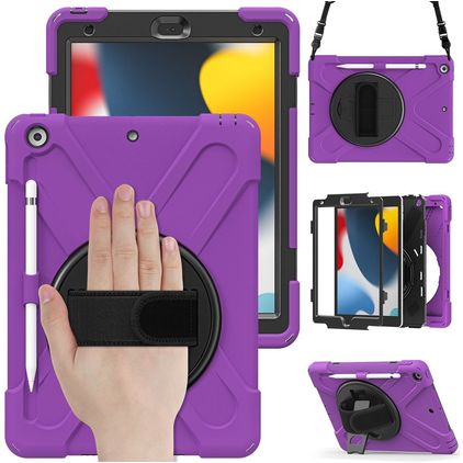 Mobigear SureGrip XGuard iPad 7 (2019) Capa Plástico rígido / Silicone Capa traseira + Suporte para caneta stylus + Alça de ombro + Suporte - Roxo