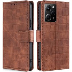 Mobigear Croco POCO X5 Pro Cover a libro portafoglio - Cognac