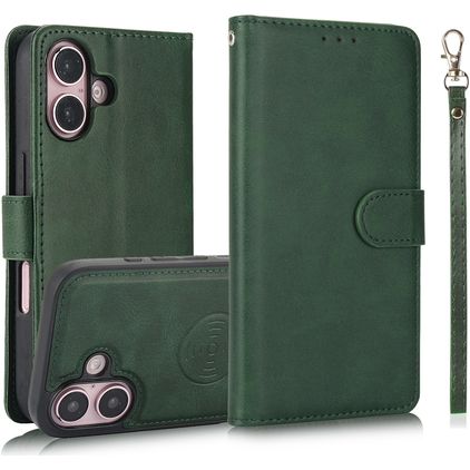 Mobigear Wallet iPhone 16 Plus Cover a libro 2 in 1 con guscio estraibile a portafoglio - Verde