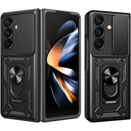 Mobigear Armor Ring Cam Slide Samsung Galaxy Z Fold 8 Ultra Kova Suojakuori Iskunkestävä + Sormuspidike + Kameran liukusuoja - Musta +