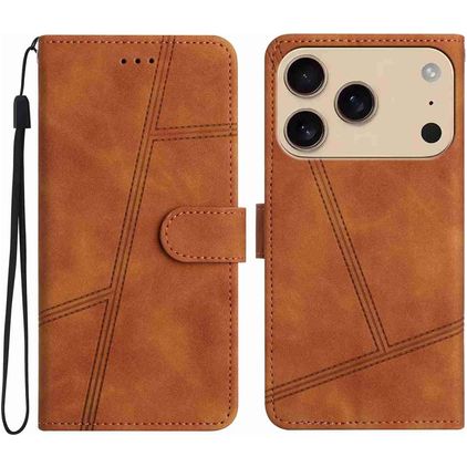 Mobigear Stitch iPhone 17 Pro Max Lompakkokotelo + Setelitasku - Ruskea