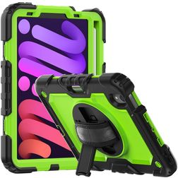 Mobigear SureGrip Xtreme iPad Mini 7 (2024) Fodral Hårdplast / Silikon Skal + Pennhållare + Axelrem + Ställ - Svart / Grön