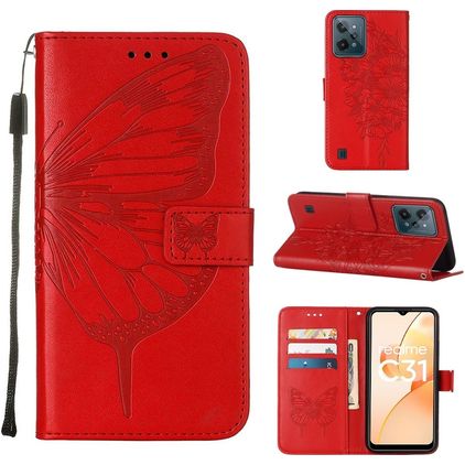 Mobigear Butterfly Realme C31 Plånboksfodral med sedelfack - Röd