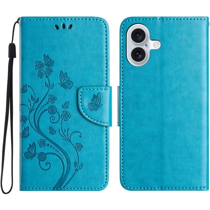 Mobigear Flowers iPhone 16 Wallet case - Blue