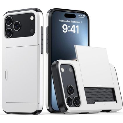 Mobigear Card iPhone 18 Pro Plástico rígido Capa traseira Antichoque com porta-cartões - Branco