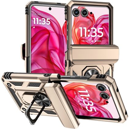 Mobigear Armor Ring Motorola Razr 50 Kova Suojakuori Iskunkestävä + Sormuspidike - Kulta